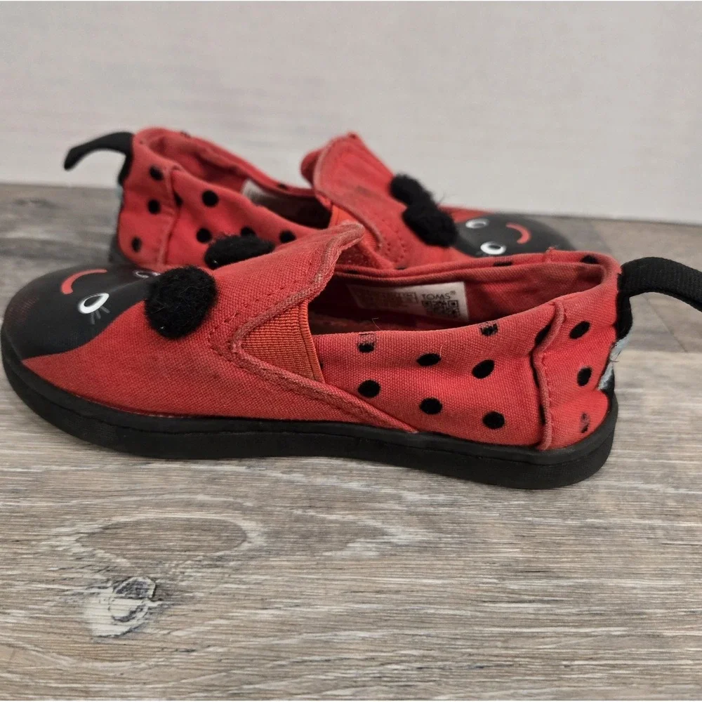 Toms Alpargata Flats Toddler US 8‎ Lava Red Ladybug Print Casual Shoes
